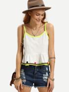 Shein White Ruffle Hem Colored Ball Decoration Cami Top
