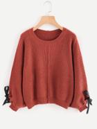 Shein Ring Bow Tie Sleeve Texture Knit Sweater