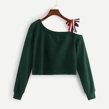 Shein Asymmetrical Neck Knot Detail Crop Sweatshirt