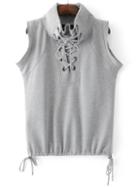 Shein Grey Eyelet Lace Up Sleeveless T-shirt