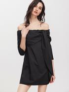 Shein Black Foldover Tied Off The Shoulder Dress