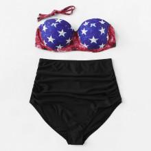 Shein Plus Star Print High Waist Bikini Set