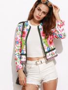 Shein Multicolor Floral Print Collarless Open Front Blazer