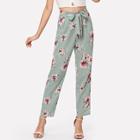 Shein Belted Waist Floral Pants