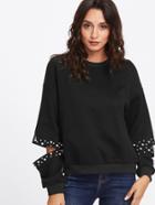 Shein Pearl Beaded Cut Out Pullover