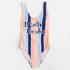 Shein Letter Print Striped Swimsuit