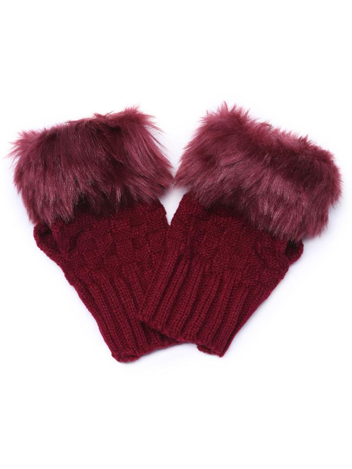 Shein Burgundy Knitted Faux Fur Cuff Half-finger Handwarmmers