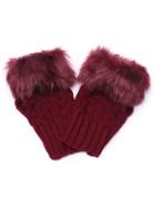 Shein Burgundy Knitted Faux Fur Cuff Half-finger Handwarmmers