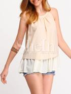 Shein Apricot Ruffle Hem Pleated Strap Camis Top