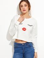 Shein White Slogan Print Raw Hem Crop Sweatshirt