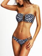 Shein Geo Print Ladder Cutout Bandeau Bikini Set