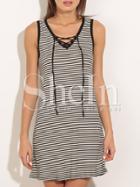 Shein Black White Stripe Lace-up Shift Dress