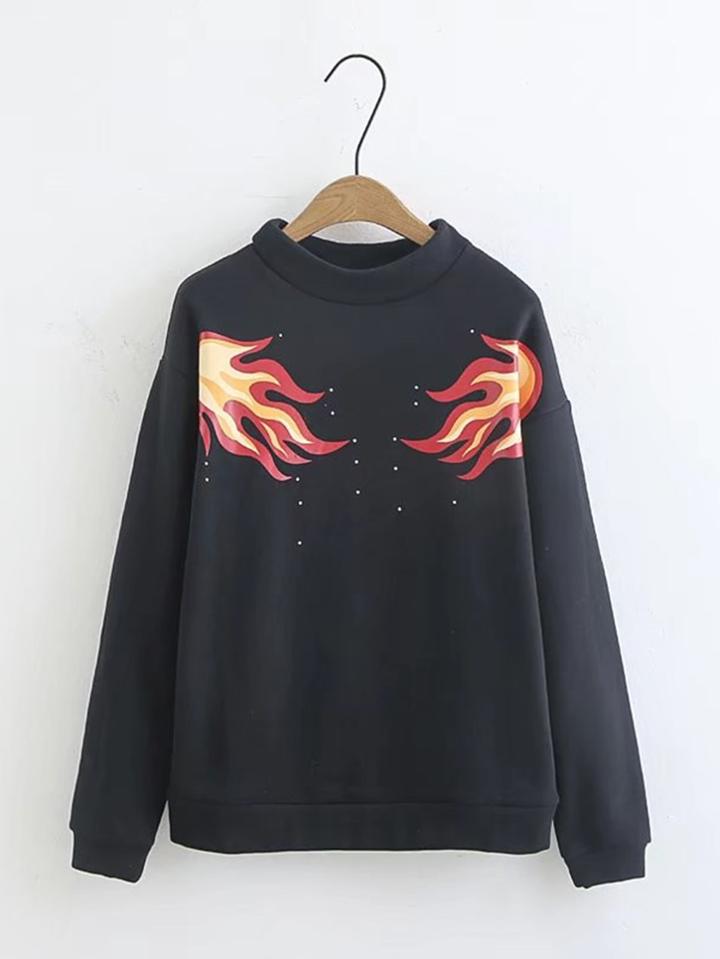 Shein Flame Print Crew Neck Sweatshirt