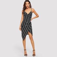 Shein Asymmetrical Hem Grid Cami Dress