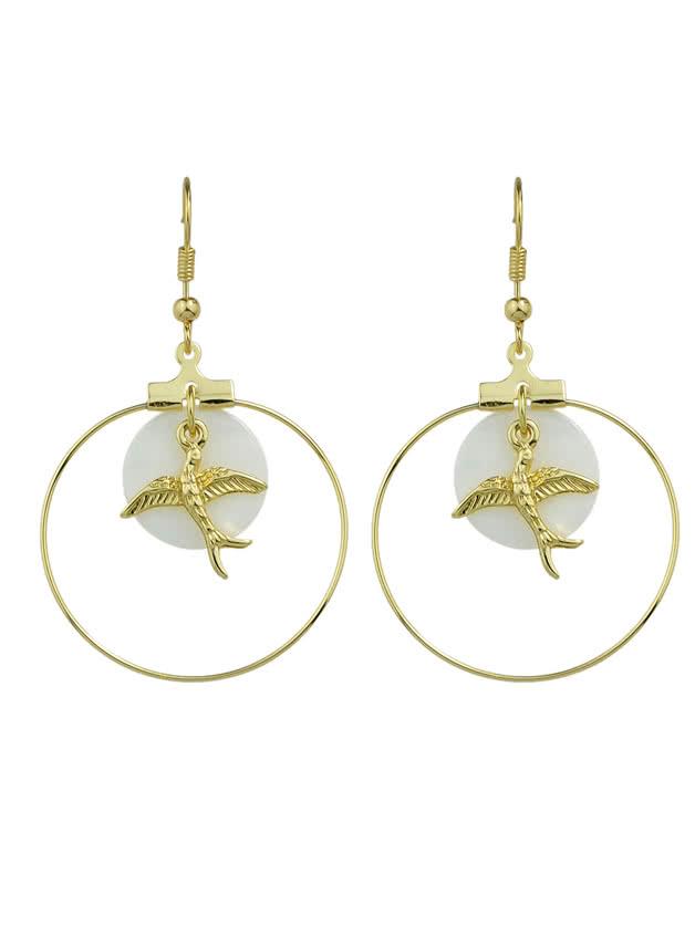 Shein Trendy Gold Color Bird Big Round Earrings