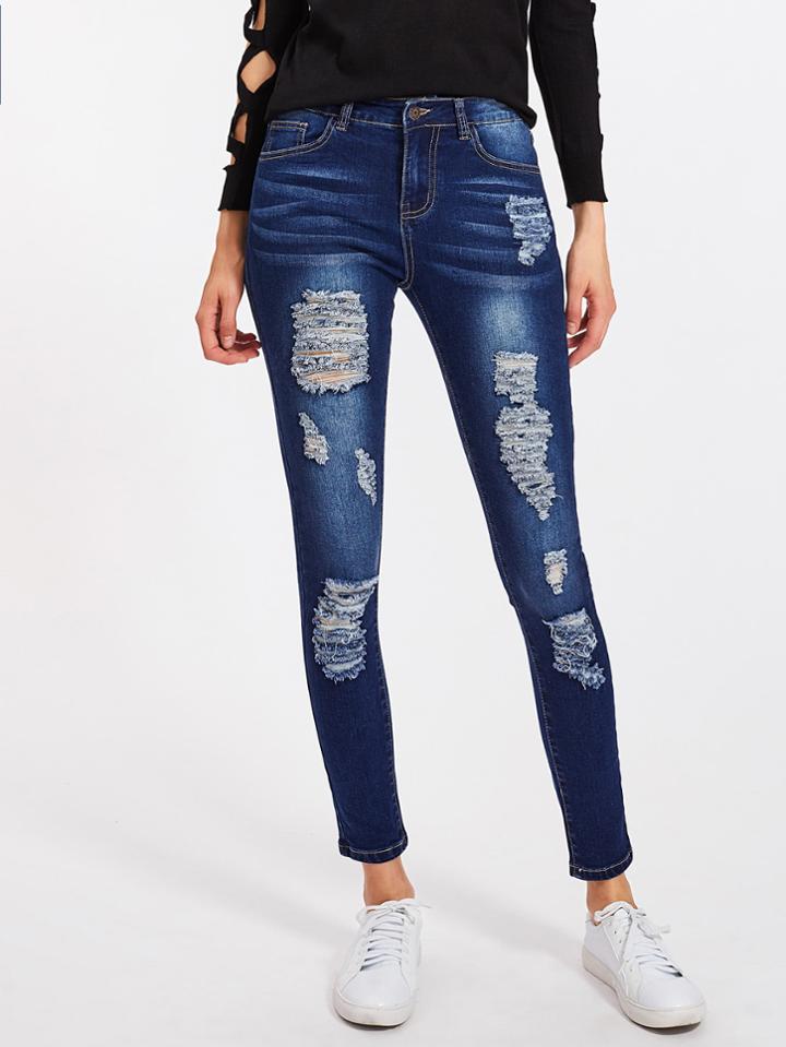Shein Bleach Wash Shredded Jeans