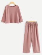 Shein Pearl Beaded Cuffed Top With Pants