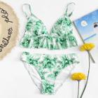 Shein Ruffle Hem Palm Leaf Print Bikini Set