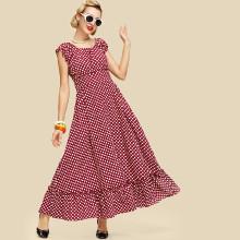 Shein Fit & Flare Ruffle Hem Dot Dress