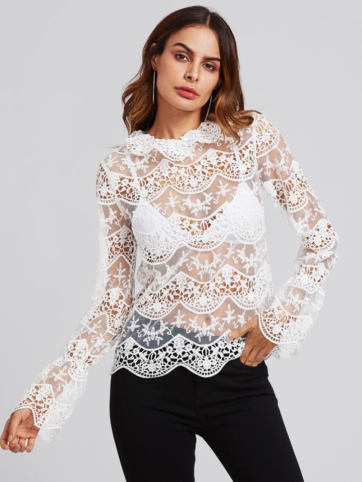 Shein Frill Lapel Scalloped Lace Top