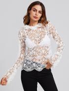 Shein Frill Lapel Scalloped Lace Top