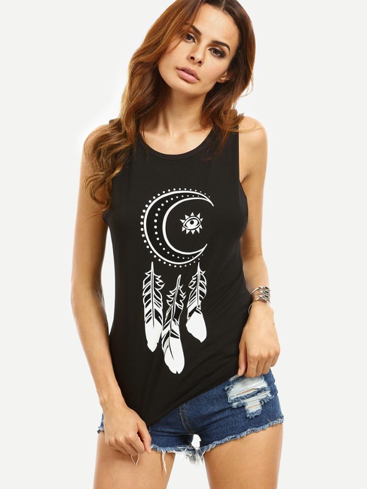 Shein Black Casual Print Tank Top