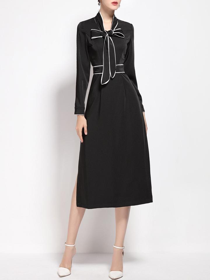 Shein Black Bowknot Split Shift Dress