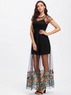 Shein Embroidered Mesh Overlap 2 In 1 Dress
