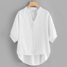 Shein V Neck Striped Dip Hem Blouse