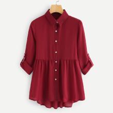 Shein Roll Up Sleeve Dip Hem Shirt Dress