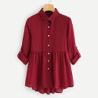 Shein Roll Up Sleeve Dip Hem Shirt Dress