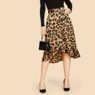 Shein Asymmetric Ruffle Hem Leopard Skirt