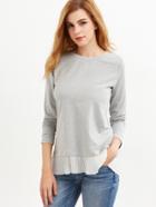 Shein Heather Grey Contrast Pleated Ruffle Trim T-shirt