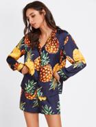 Shein Pineapple Print Tipping Shirt & Shorts Pajama Set