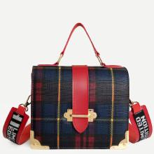 Shein Metal Design Plaid Pu Shoulder Bag