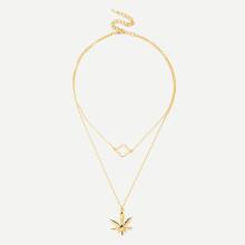 Shein Maple Leaf Pendant Link Layered Necklace