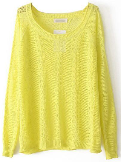 Shein Yellow Long Sleeve Hollow Pullover Sweater