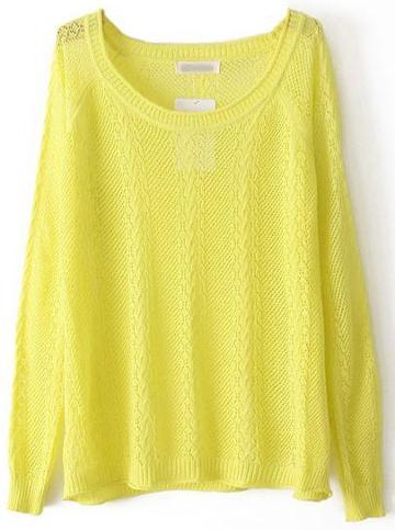Shein Yellow Long Sleeve Hollow Pullover Sweater
