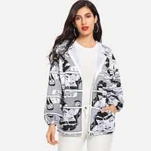 Shein Graphic Print Hooded Coat