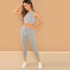 Shein Heathered Knit Crop Tank Top And Leggings Set