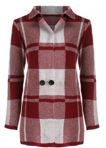 Rosewe Autumn Long Sleeve Turndown Collar Plaid Printed Coat