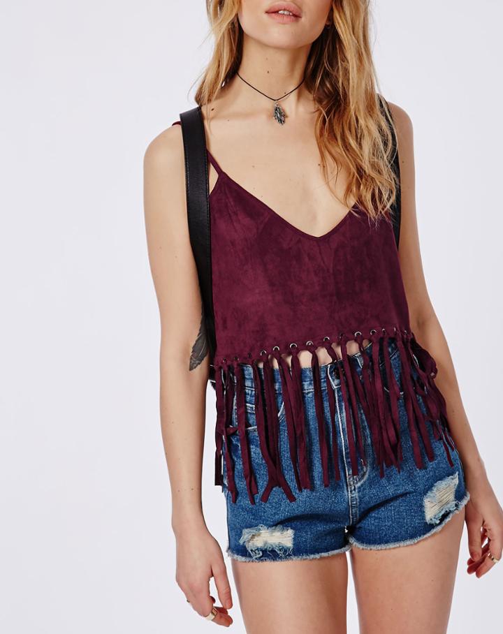 SheIn Purple Spaghetti Strap Tassel Vest