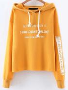 Shein Yellow Letter Print Drawstring Hooded Sweatshirt