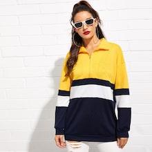 Shein Colorblock Zip Up Drop Shoulder Sweatshirt