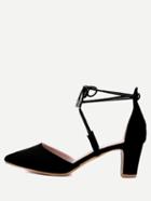 Shein Black Faux Suede Pointed Out Strappy Pumps