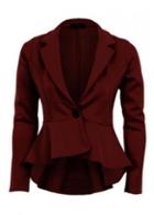 Rosewe Glamorous Wine Red Cotton Blended Pleated Blazers