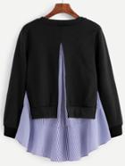 Shein Black Striped Ruffle Detail 2 In 1 Sweatshirt