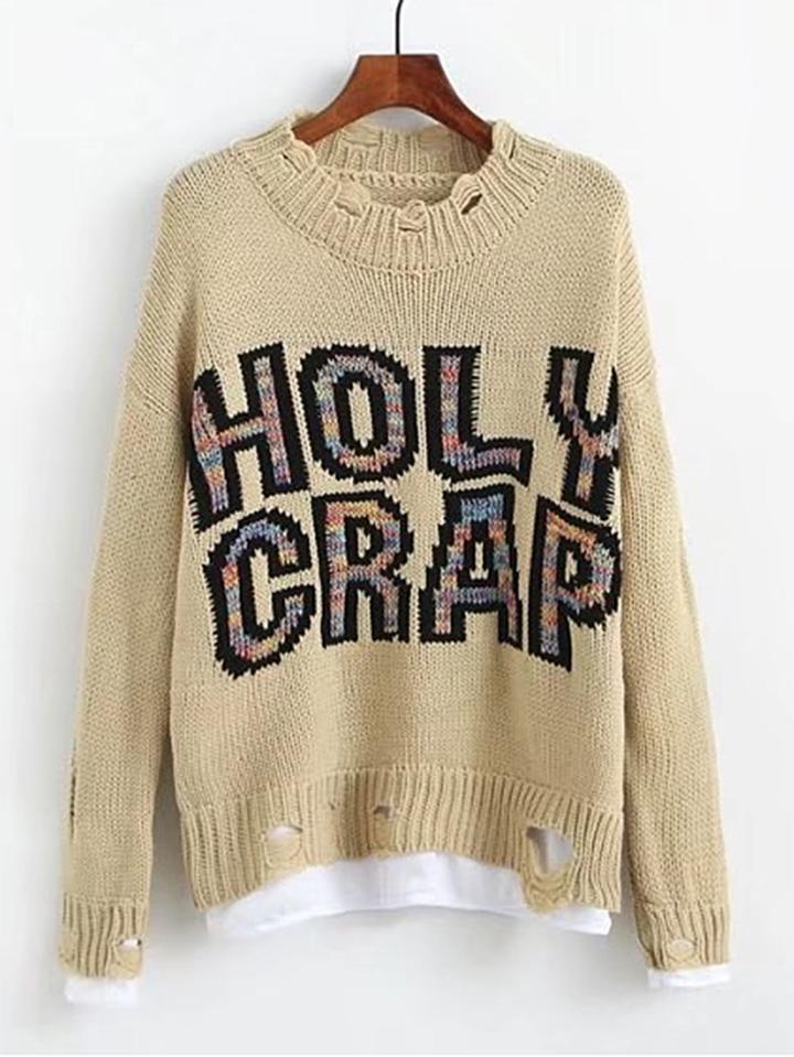Shein Drop Shoulder Ripped Detail 2 In 1 Sweater