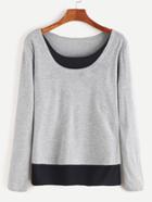 Shein Grey Round Neck Contrast Hem T-shirt