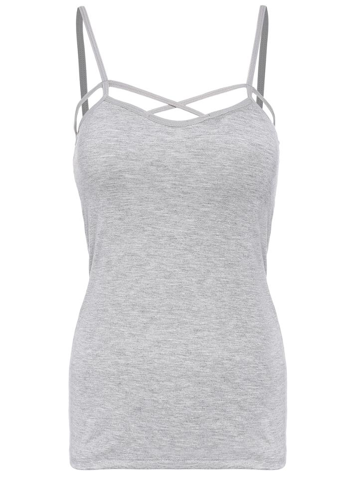 Shein Grey Spaghetti Strap Hollow Slim Cami Top